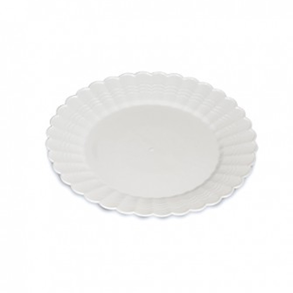 EMI-REP7W Resposables White 7.5" Scalloped Plastic Plate 10/18 cs - EMI-REP7W 7.5"PLASTIC PLATE